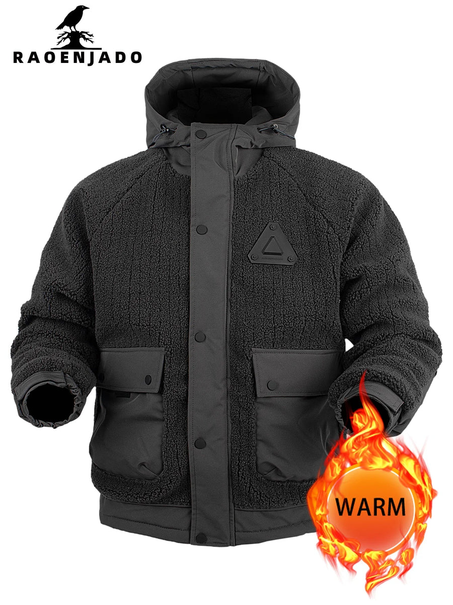 Giacca da uomo con cappuccio effetto pile, stile casual, antivento, nera