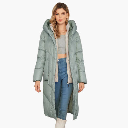 Abrigo acolchado largo para mujer estilo urbano elegante invierno