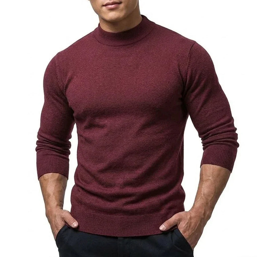 Maglione da uomo a collo alto, maniche lunghe, lavorazione fine, tinta unita
