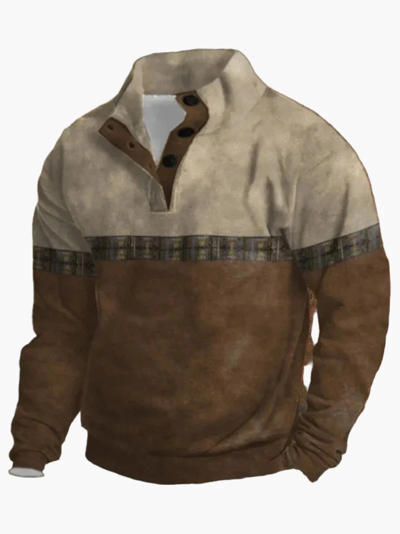 Sudadera para hombre estilo western vintage con estampado de vaquero, cuello alto, mangas largas – Ideal para el invierno y el ocio