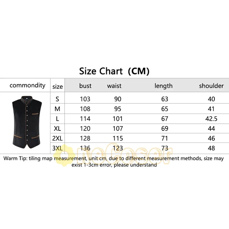Gilet da uomo in stile tradizionale, collo alto ricamato, bottoni decorativi, nero, rosso o verde