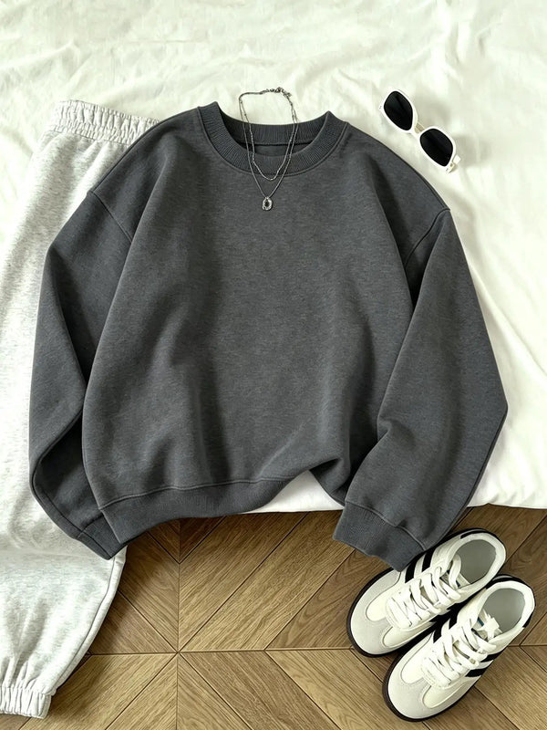 Lässiges Damen-Sweatshirt mit Rundhalsausschnitt in Dunkelgrau