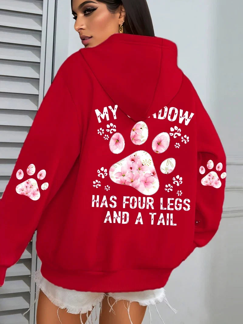 Women's hoodie with an oversized flower paw print on the back