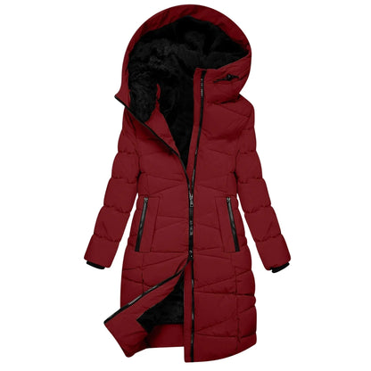 Lange winterjas voor dames - Gewatteerde donsjas met capuchon, winddicht, chique en casual stijl