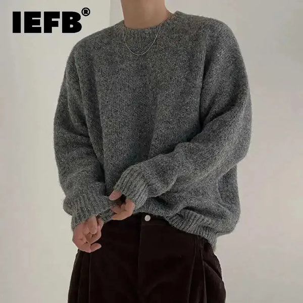 Pull en maille gris chiné à col rond pour homme