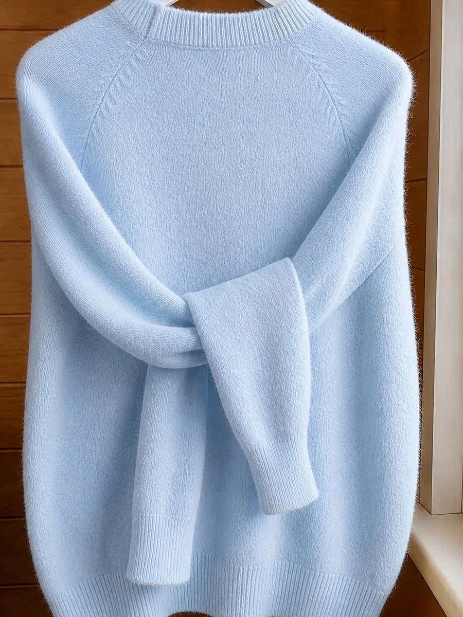 Pull en maille ras du cou bleu clair décontracté pour femme