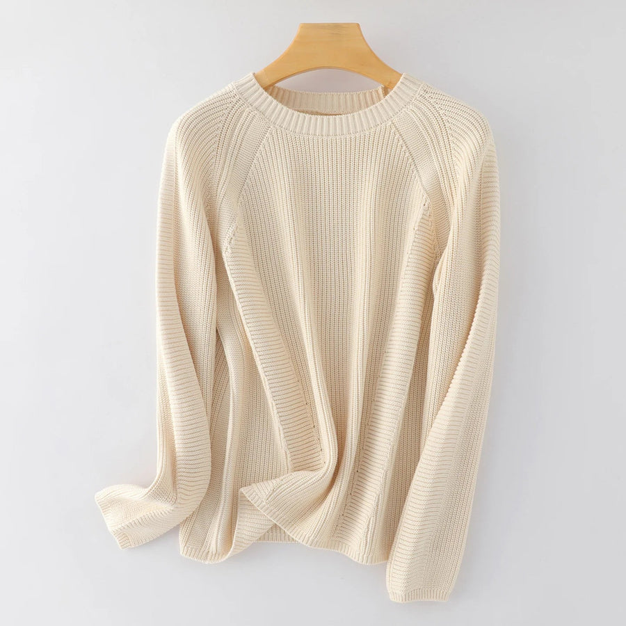 Maglione da donna lavorato a maglia con collo rotondo, maniche lunghe raglan, colore a tinta unita, stile casual