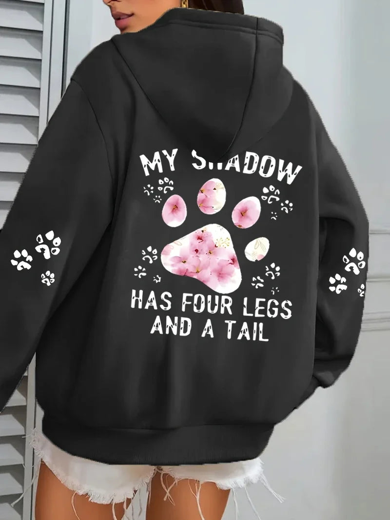 Women's hoodie with an oversized flower paw print on the back