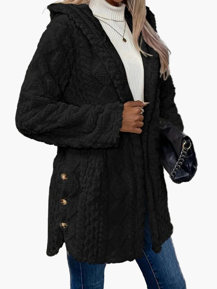 Chaqueta doudou para mujer estilo casual con capucha y botones decorativos – Ideal para otoño e invierno
