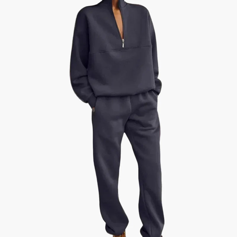 Ensemble de survêtement décontracté à col zippé pour femme - Style moderne et urbain