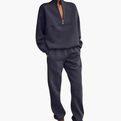 Ensemble de survêtement décontracté à col zippé pour femme - Style moderne et urbain
