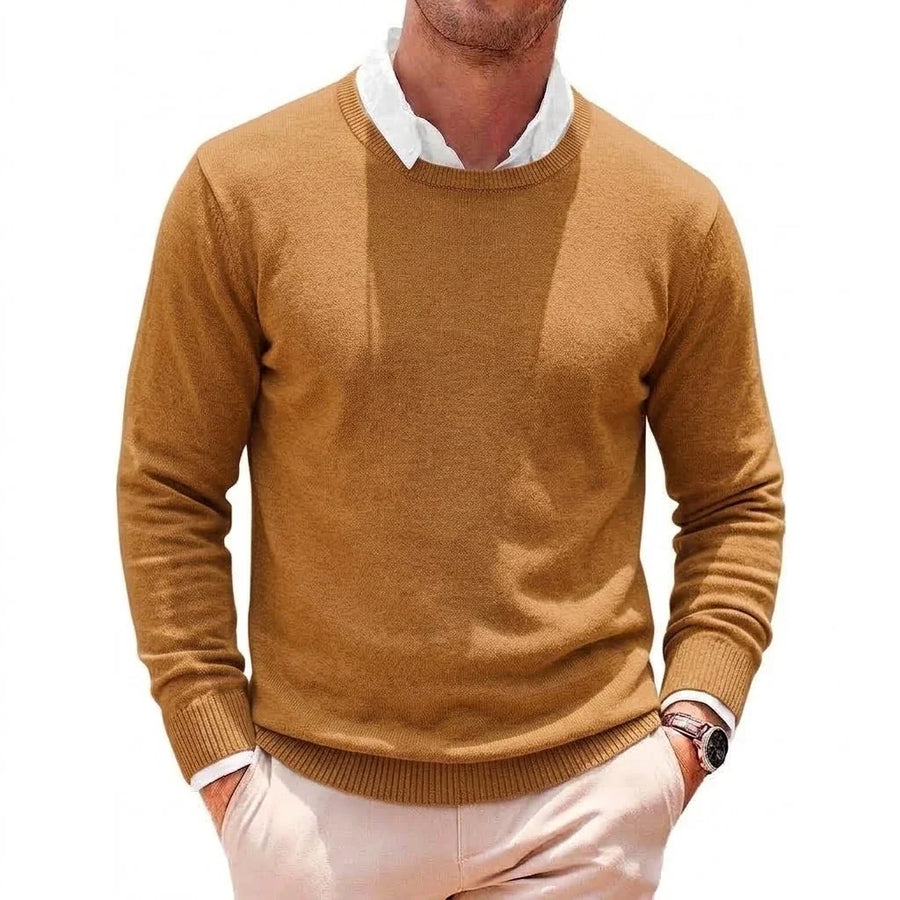 Maglione da uomo a collo rotondo a tinta unita, a maniche lunghe e con bordi a coste