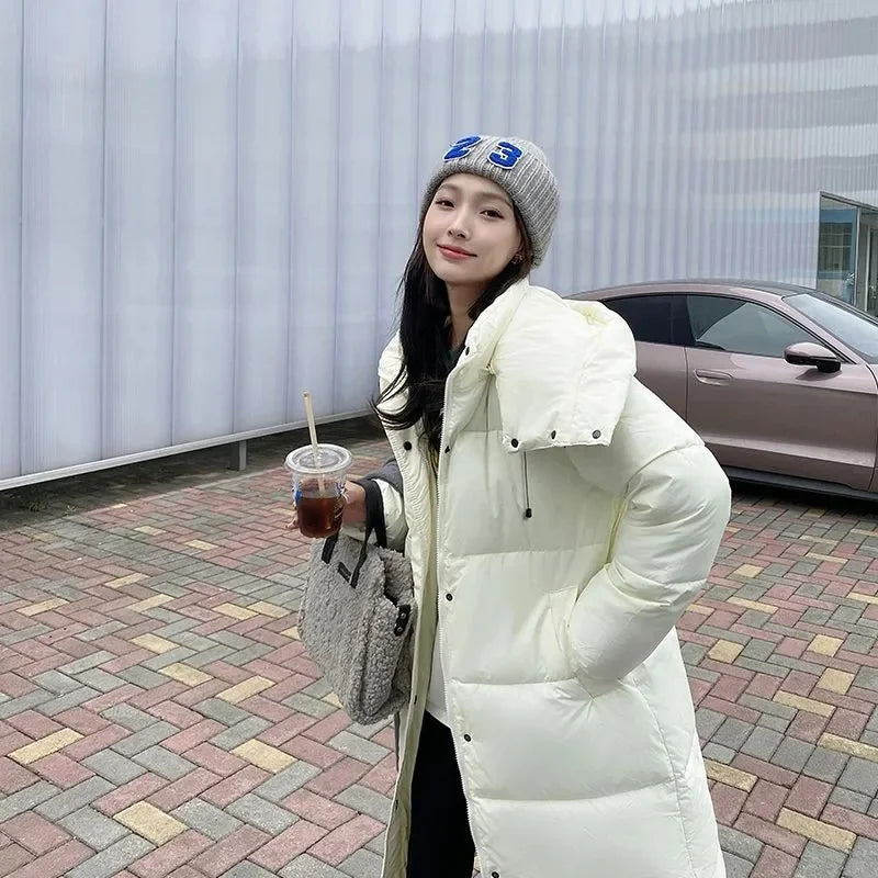 Piumino lungo casual da donna con cappuccio, per l'inverno