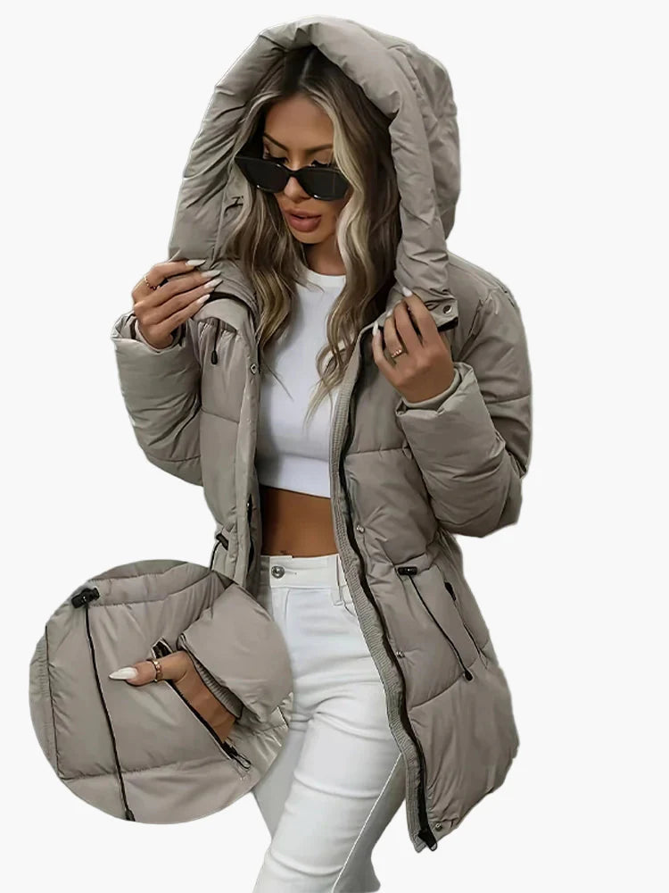 Gesteppter Damen-Wintermantel mit Kapuze, warmer und trendiger urbaner Stil