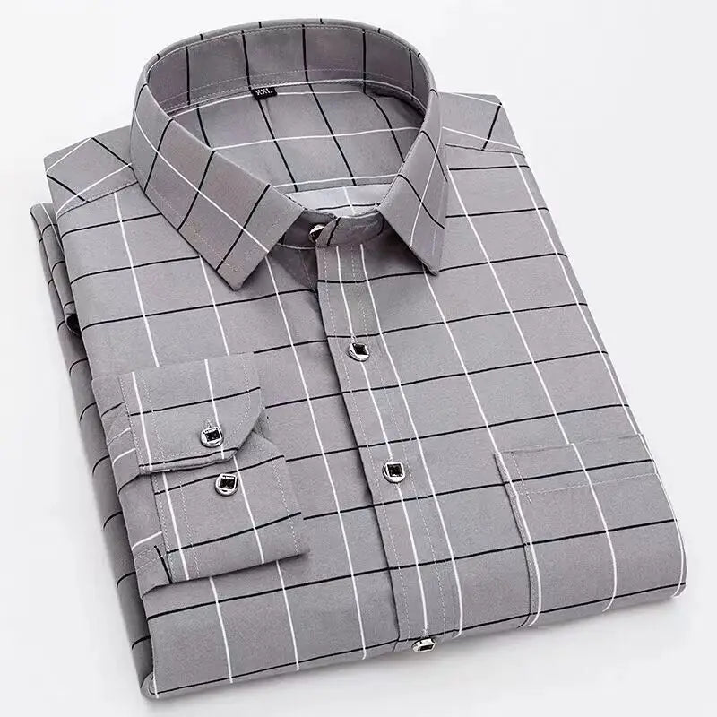 Camicia uomo elegante a righe stile business casual – maniche lunghe, tendenza urbana