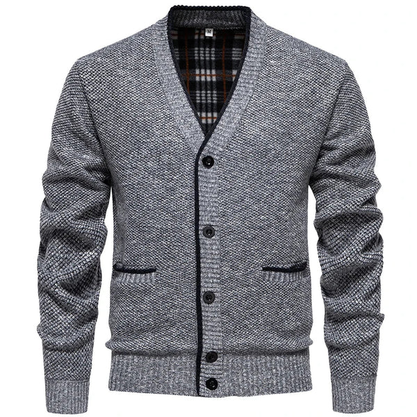 Cardigan Homme en Maille Chinée à Col V et Boutons, Coupe Classique