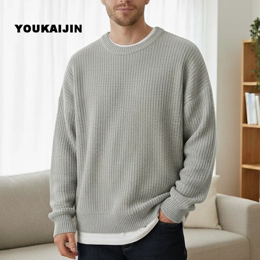 Herren-Rippenstrickpullover mit Rundhalsausschnitt und lässiger Passform
