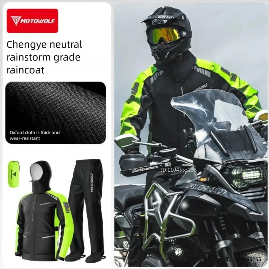 Unisex two-tone waterproof motorcycle suit with reflective strips