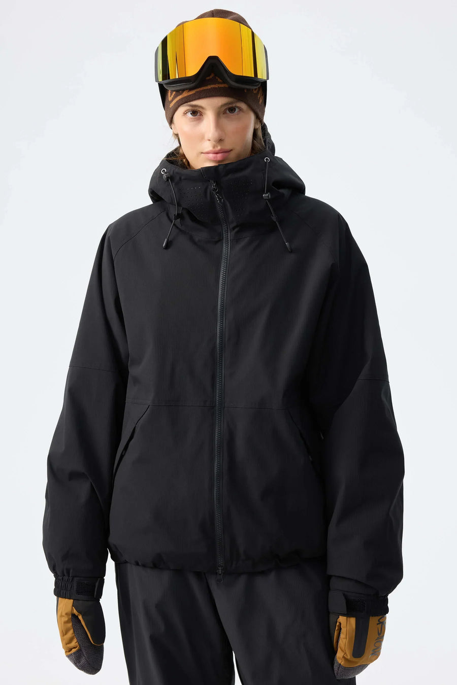 Veste de ski rose pâle imperméable à capuche réglable pour femme