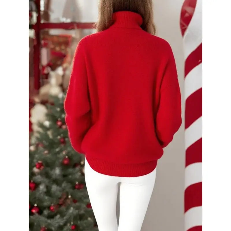 Pull de Noël Rouge avec Inscription "Merry" et Flocon de Neige