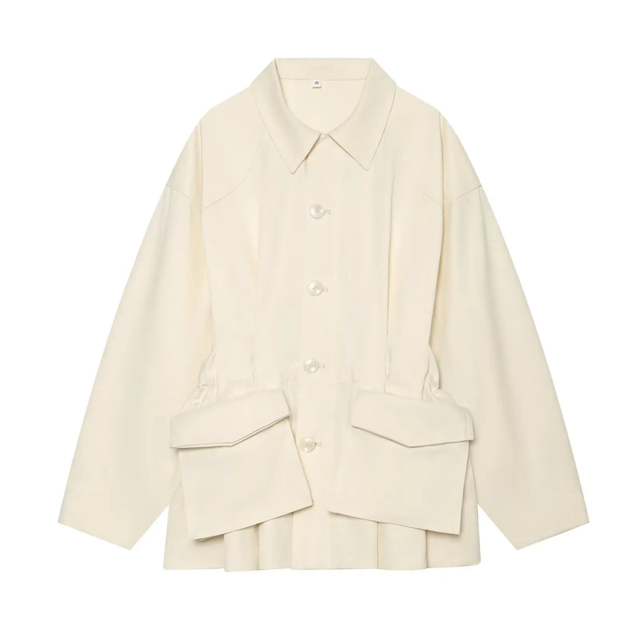 Giacca camicia casual da donna, tinta unita, con tasche applicate e colletto classico