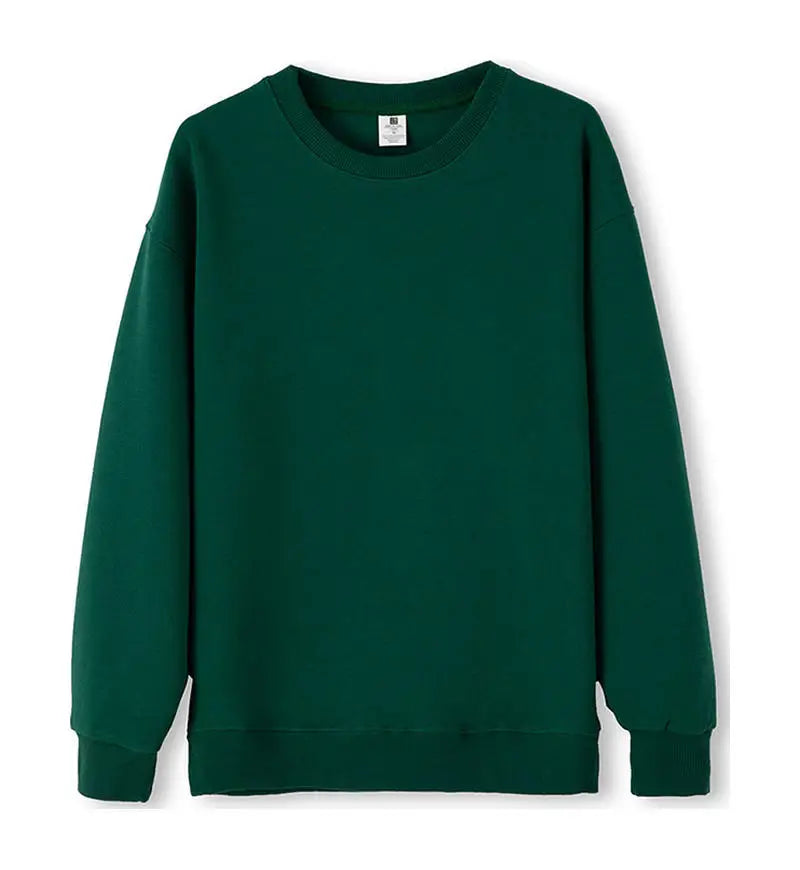 Avslappnad unisex sweatshirt med rund hals, långa ärmar och enfärgad design