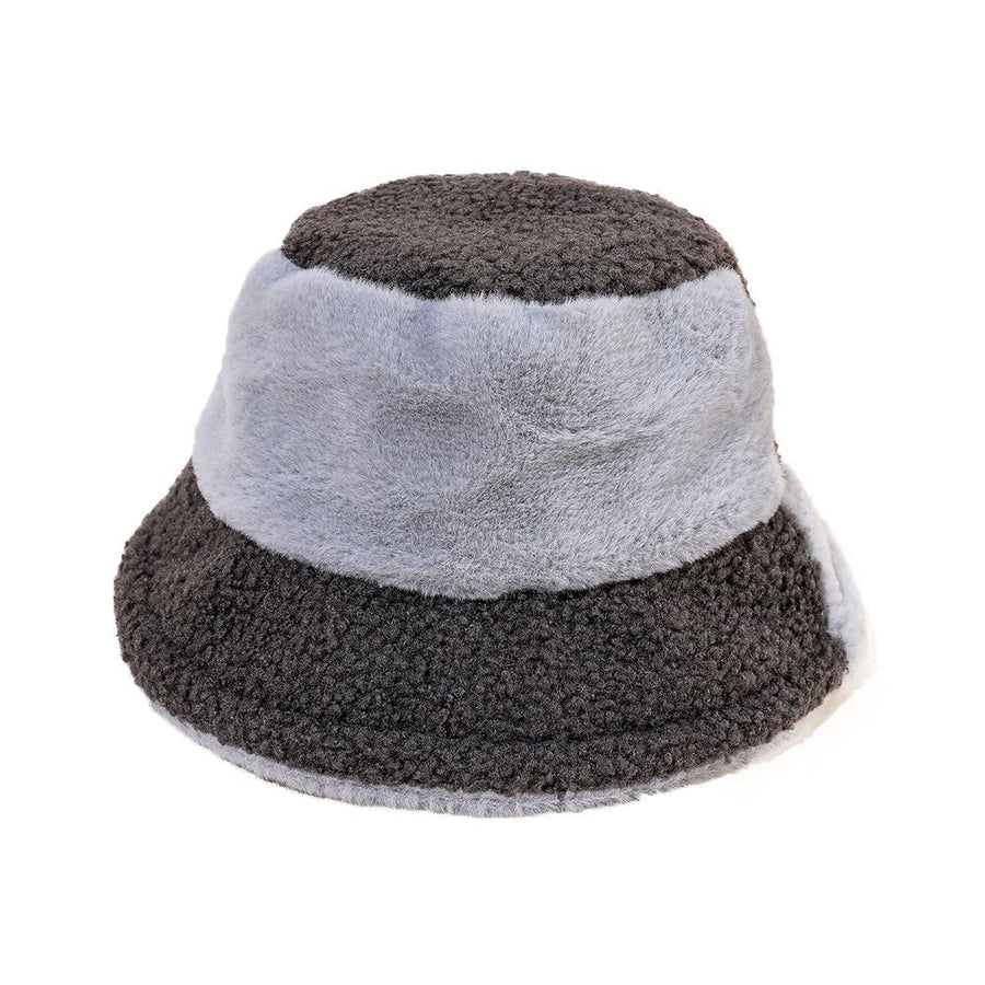 Soft Two-Tone Plush-Style Bucket Hat, Brown and Beige