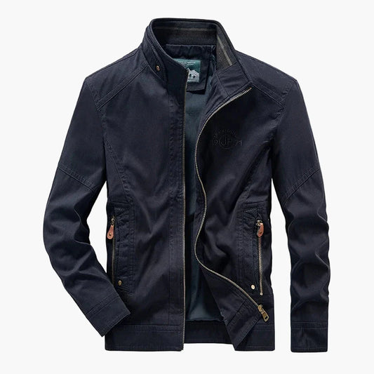 Casual men's biker-style jacket ideal for mid-season