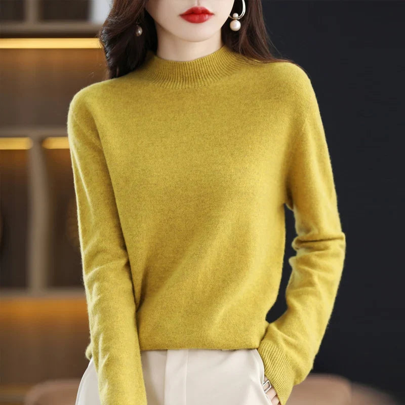 Pull col montant femme en maille douce, manches longues