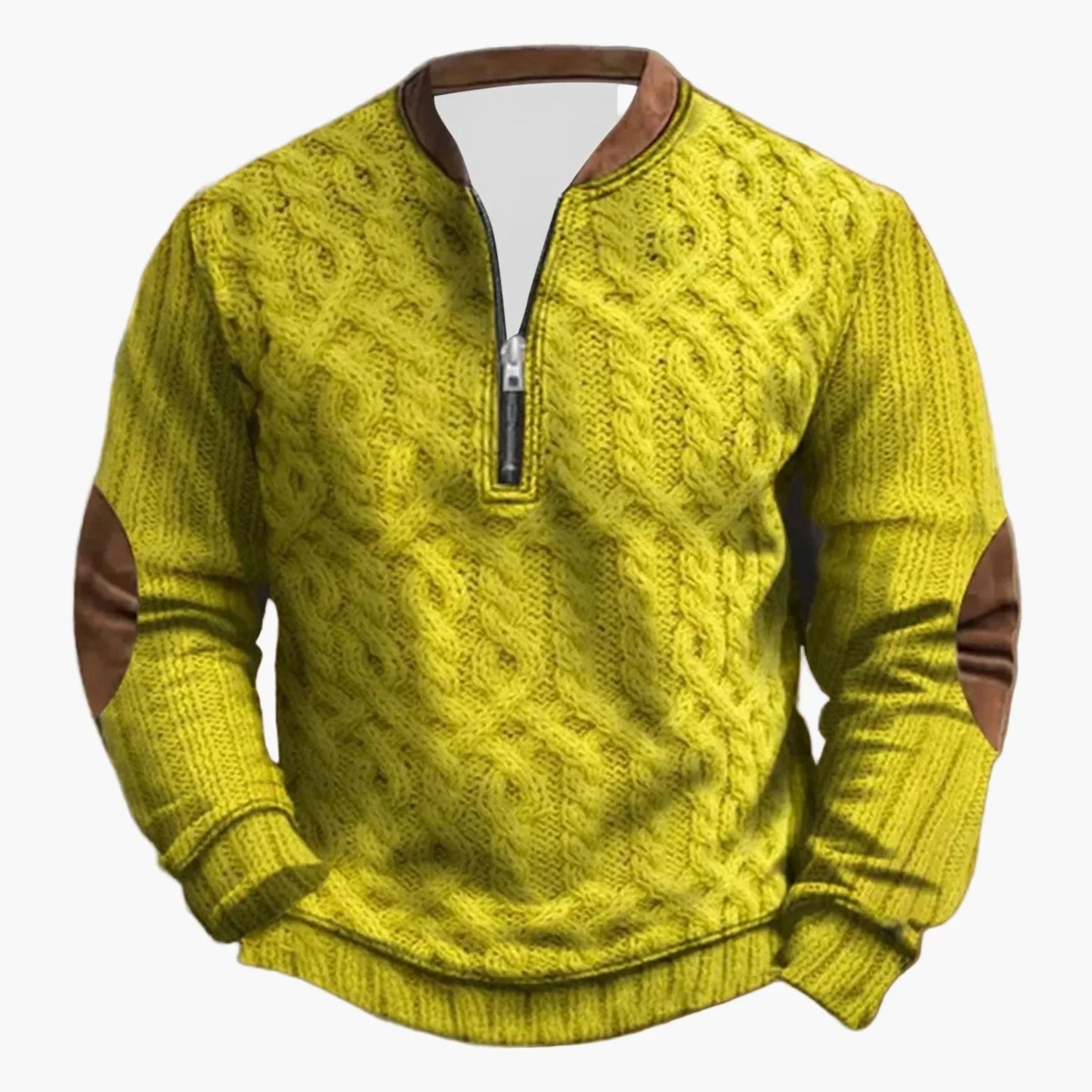 Casual herrsweatshirt med halv dragkedja i outdoor-stil med dekorativa armbågslappar