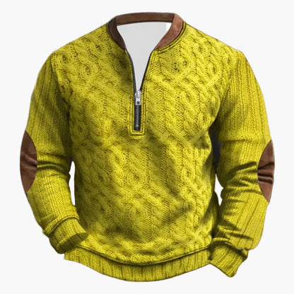 Casual herrsweatshirt med halv dragkedja i outdoor-stil med dekorativa armbågslappar