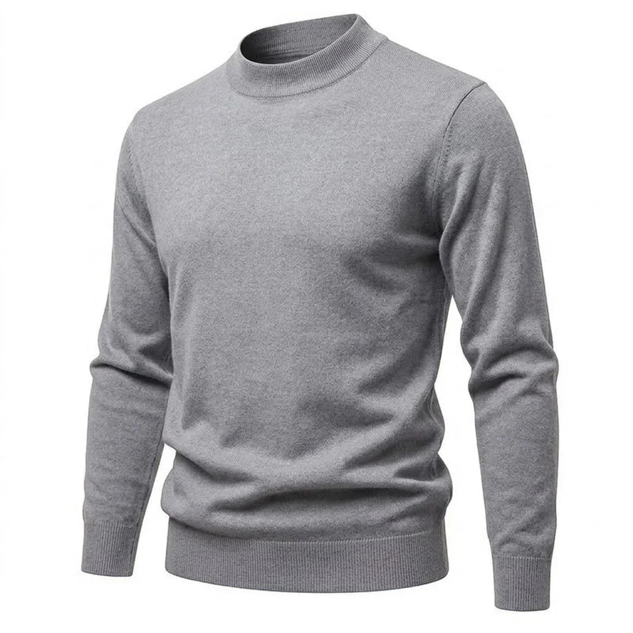Maglione da uomo a collo alto a coste, maniche lunghe, tinta unita
