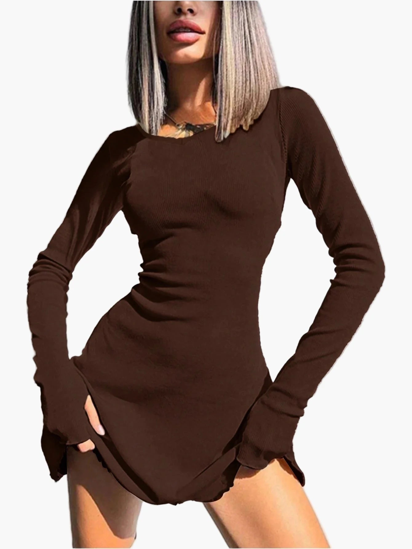 Robe moulante à manches longues style casual pour femme – Élégance quotidienne et silhouette flatteuse