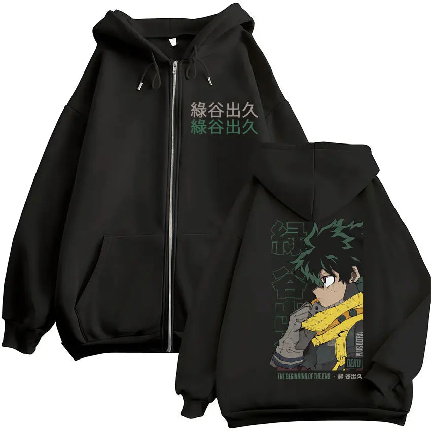 Sweat à capuche zippé imprimé motif fantaisie avec poches kangourou