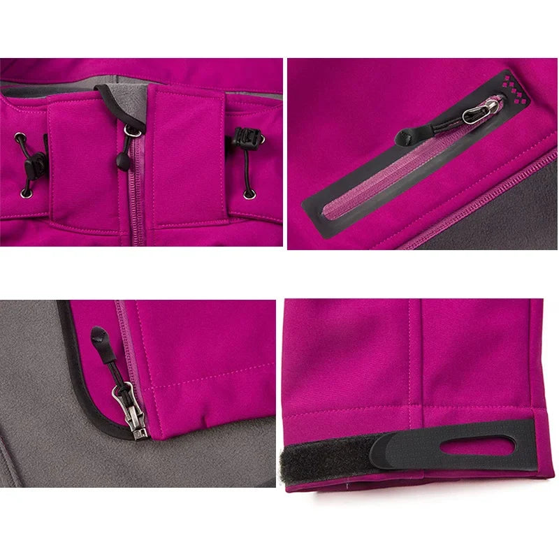 Veste Softshell Femme Zippée Imperméable Respirante Coupe-Vent avec Capuche Amovible