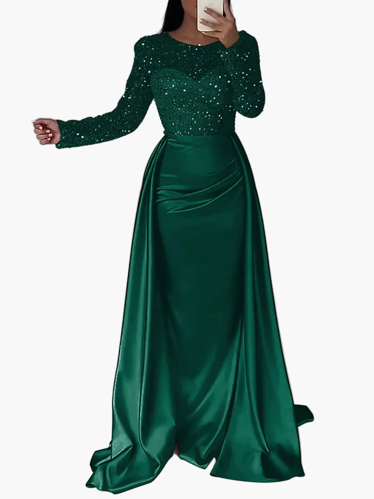 Vestido de noche para mujer elegante con mangas largas estilo gala, chic y glamuroso para eventos formales