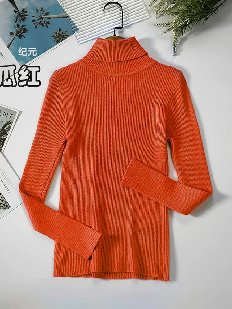 Damen-Rollkragenpullover aus Rippstrick mit langen Ärmeln, einfarbig