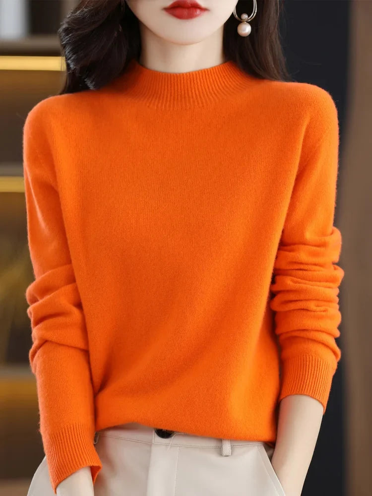 Pull col montant femme en maille douce, manches longues