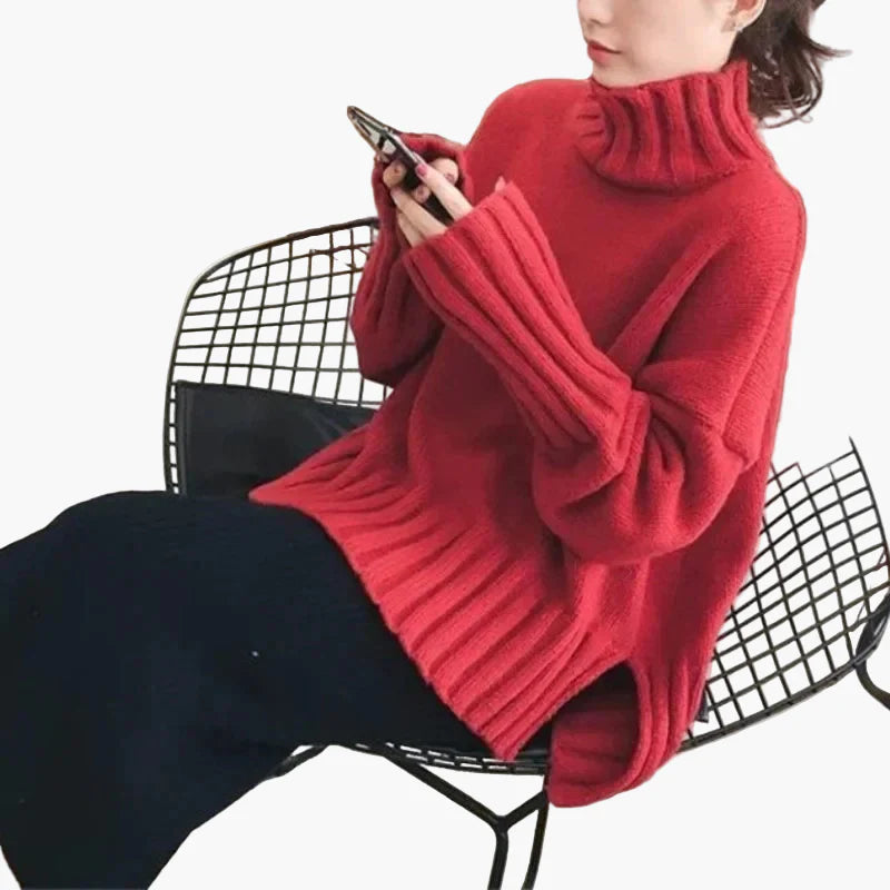 Oversize'owy sweter z wysokim kołnierzem w koreańskim stylu dla kobiet – idealny na jesień i zimę, szykowny i casualowy