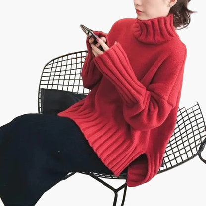 Oversize'owy sweter z wysokim kołnierzem w koreańskim stylu dla kobiet – idealny na jesień i zimę, szykowny i casualowy