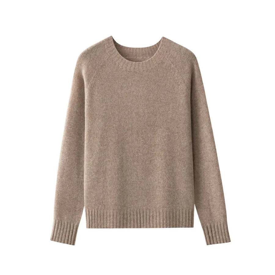 Women's soft solid-color crew-neck long-sleeve sweater