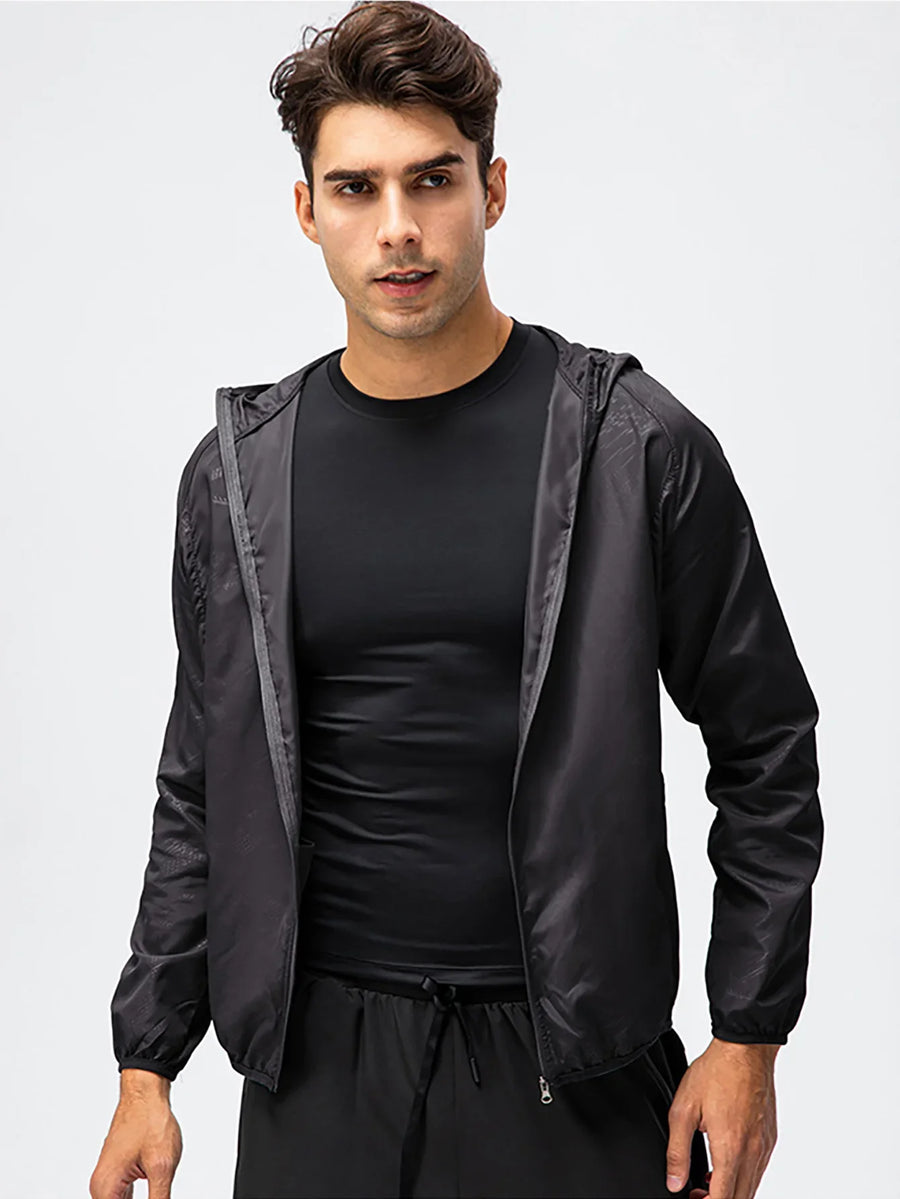 Veste coupe-vent légère à capuche pliable pour homme