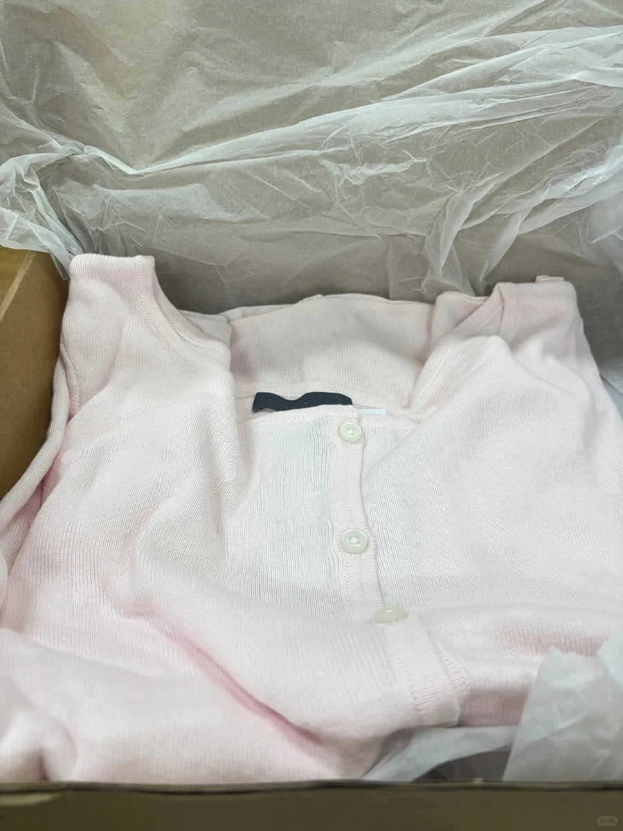 Cárdigan rosa pálido de canalé para mujer, de manga larga y cuello redondo