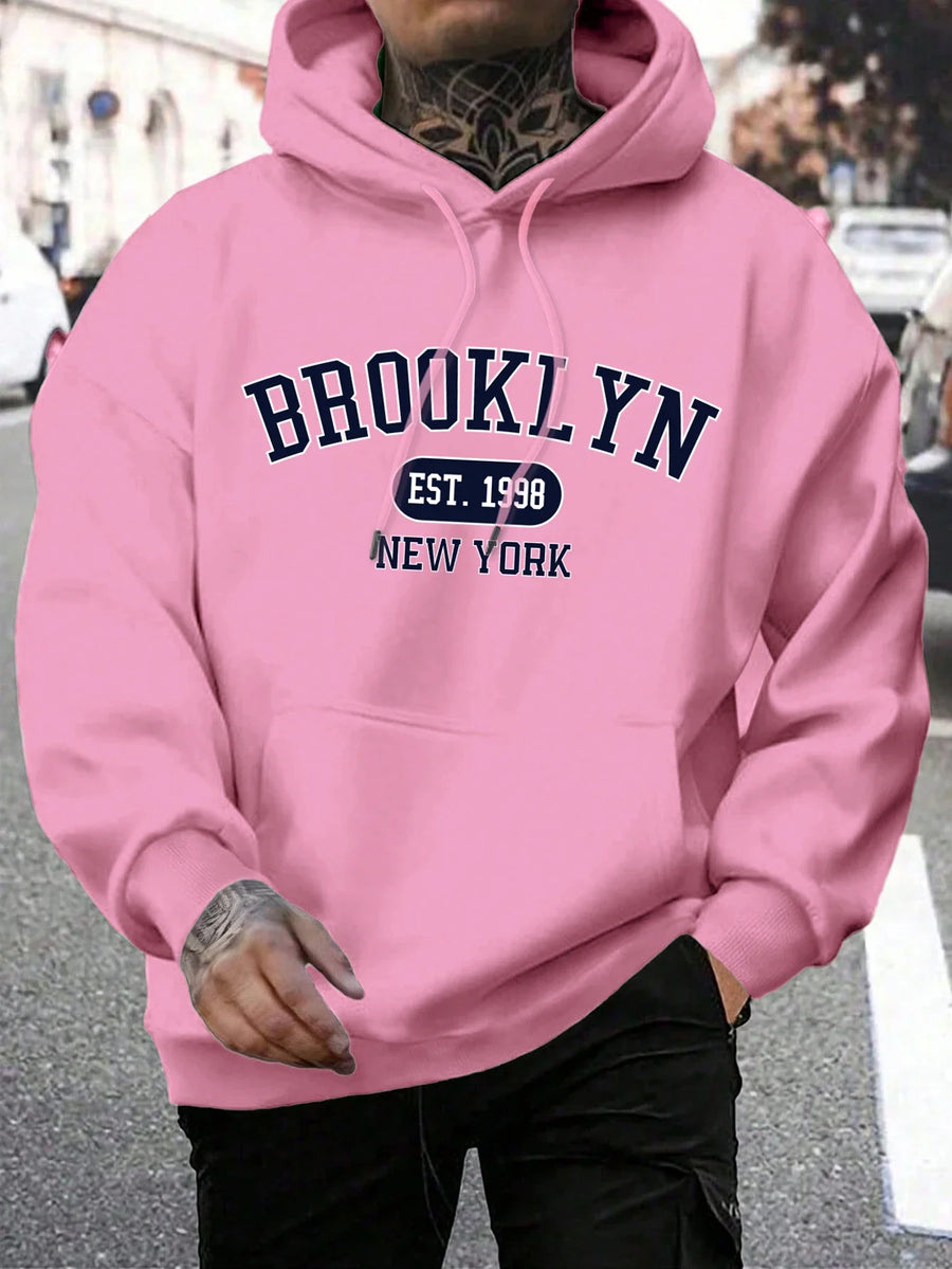 Unisex hættetrøje med New York Brooklyn-basketballprint og kængurulomme