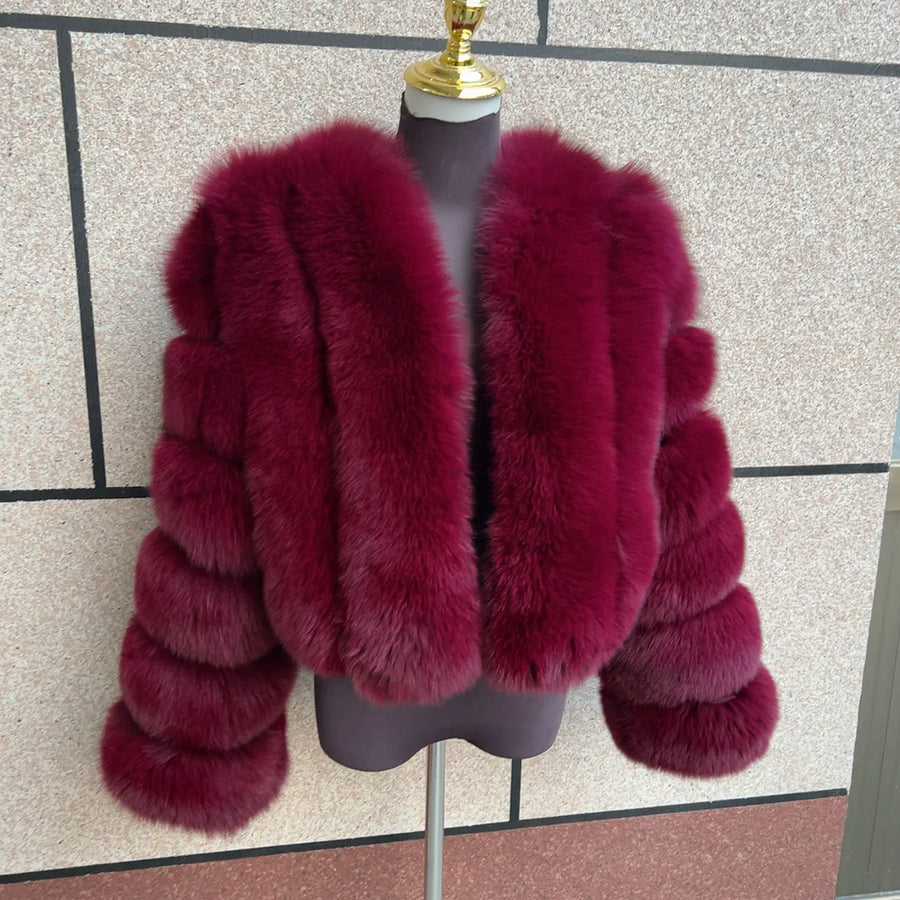Veste courte femme à manches longues en fourrure douce aspect hiver chaud élégant blanc