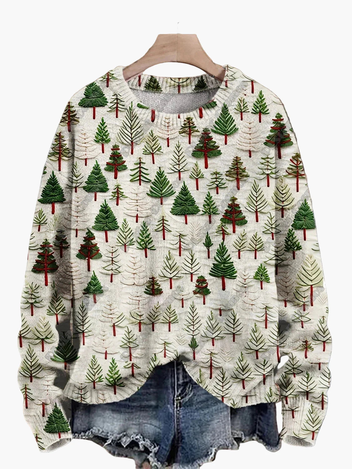 Geborduurde fantasie kersttrui voor dames, casual stijl, ideaal voor feestdagen