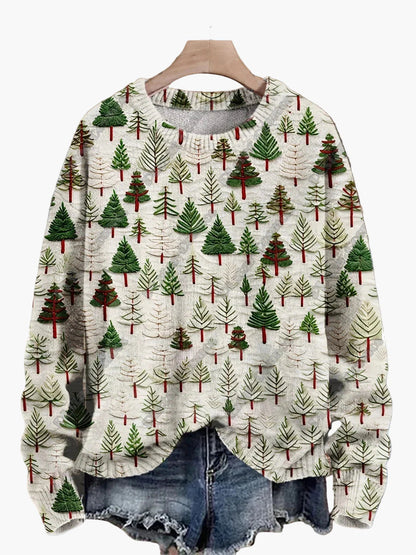 Geborduurde fantasie kersttrui voor dames, casual stijl, ideaal voor feestdagen