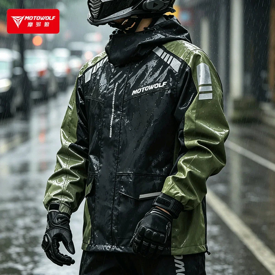 Unisex two-tone waterproof motorcycle suit with reflective strips