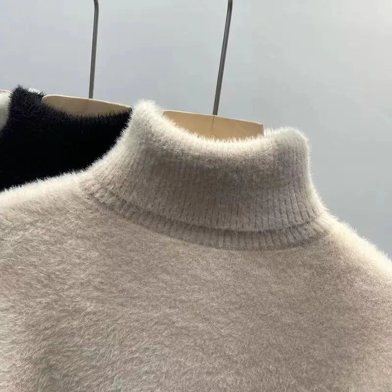 Pull col roulé doux et chaud en tissu effet peluche pour femme
