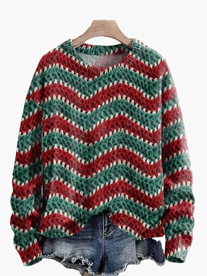 Geborduurde fantasie kersttrui voor dames, casual stijl, ideaal voor feestdagen